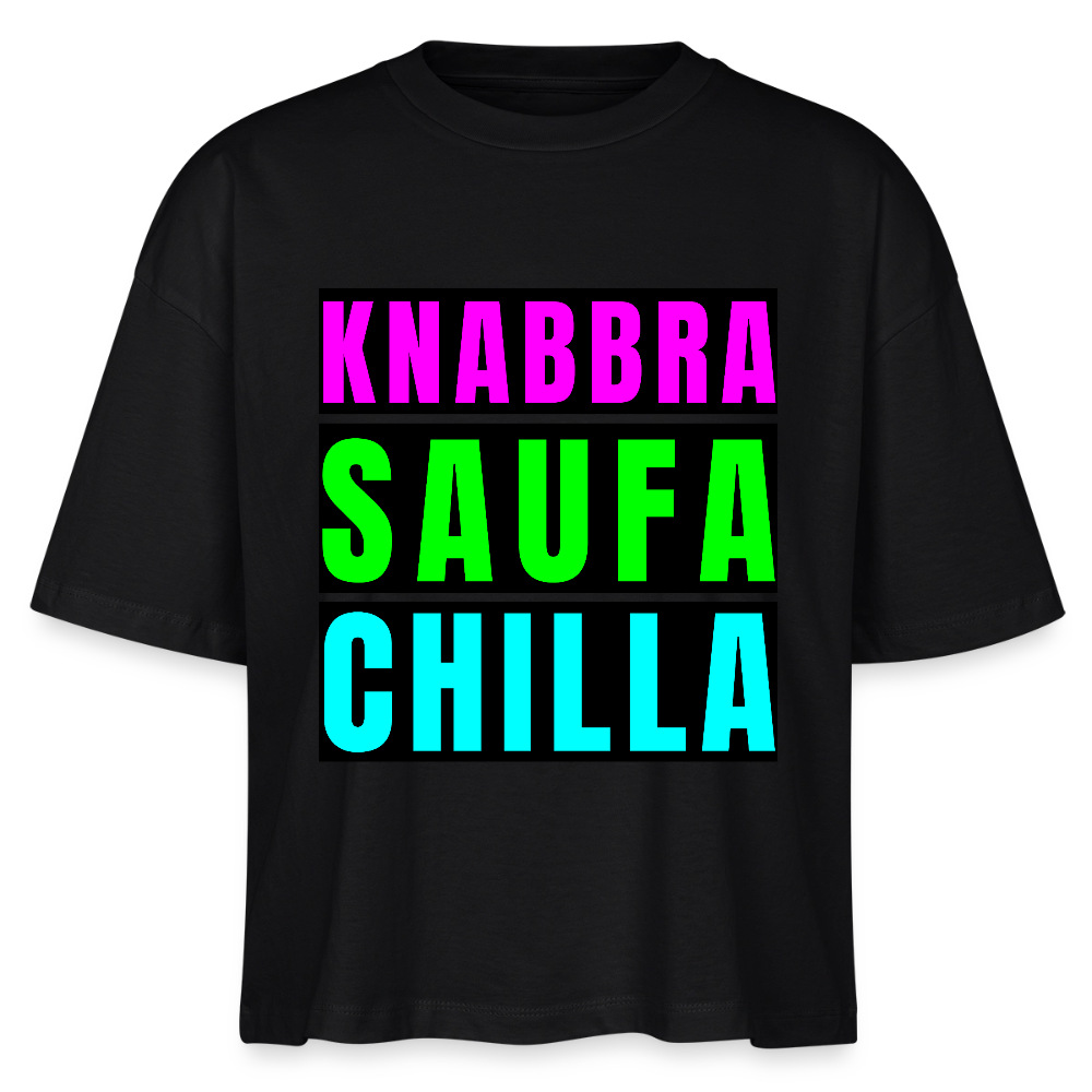 Knabbra Saufa Chilla Design – Frauen Boxy Bio-T-Shirt - Schwarz