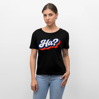 Ha? Design – Rundhals Frauen Bio-T-Shirt - Schwarz