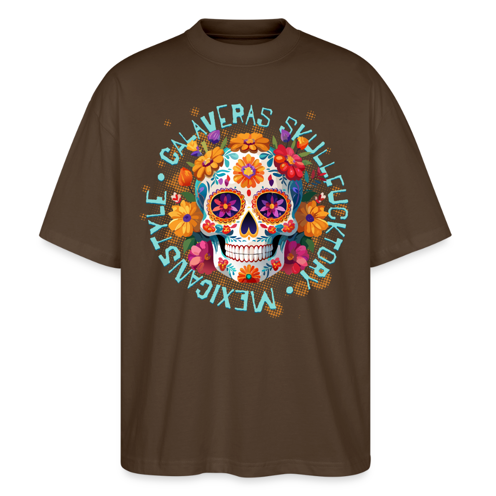 Sugar Skull Blumen – Oversized Unisex Bio T-Shirt - Dunkelbraun