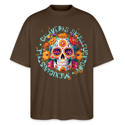 Sugar Skull Blumen – Oversized Unisex Bio T-Shirt - Dunkelbraun