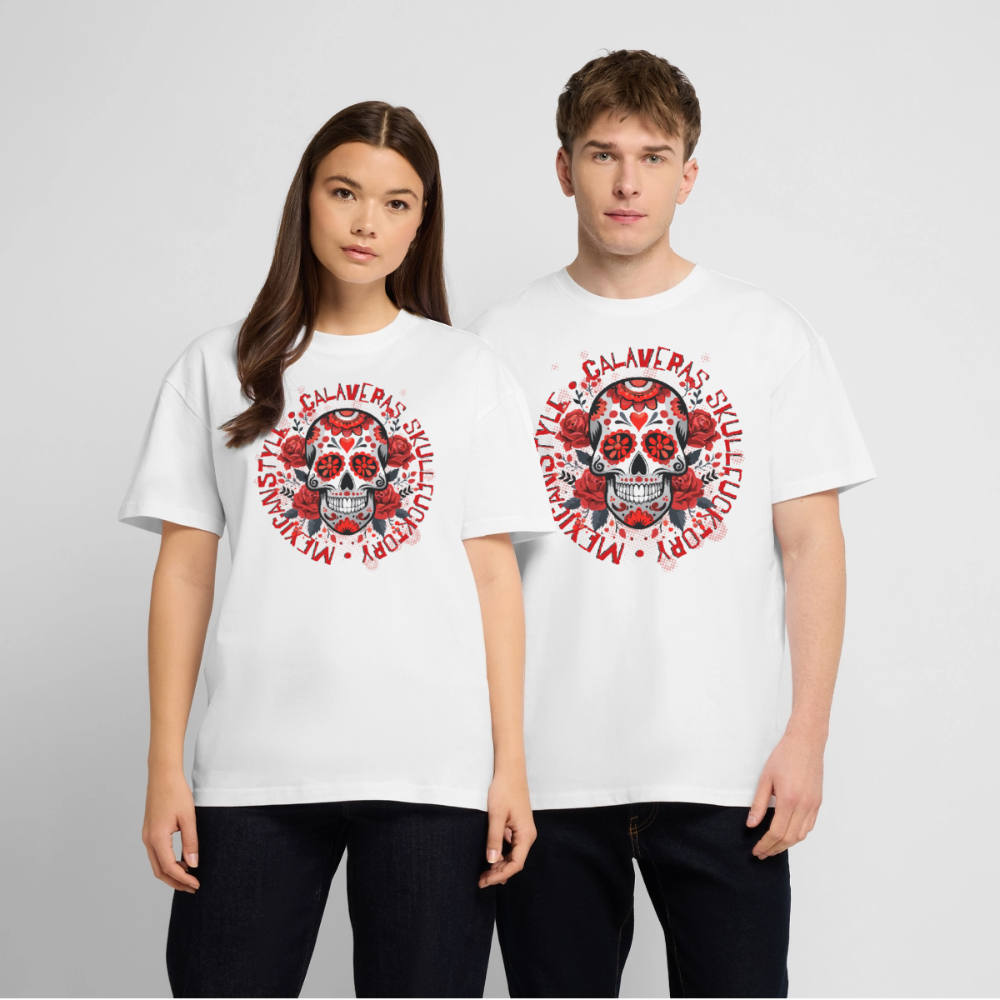 Sugar Skull Rosen Design - Oversized Unisex Bio T-Shirt - Weiß