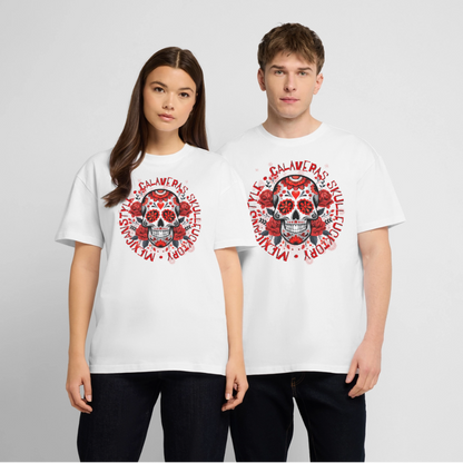 Sugar Skull Rosen Design - Oversized Unisex Bio T-Shirt - Weiß