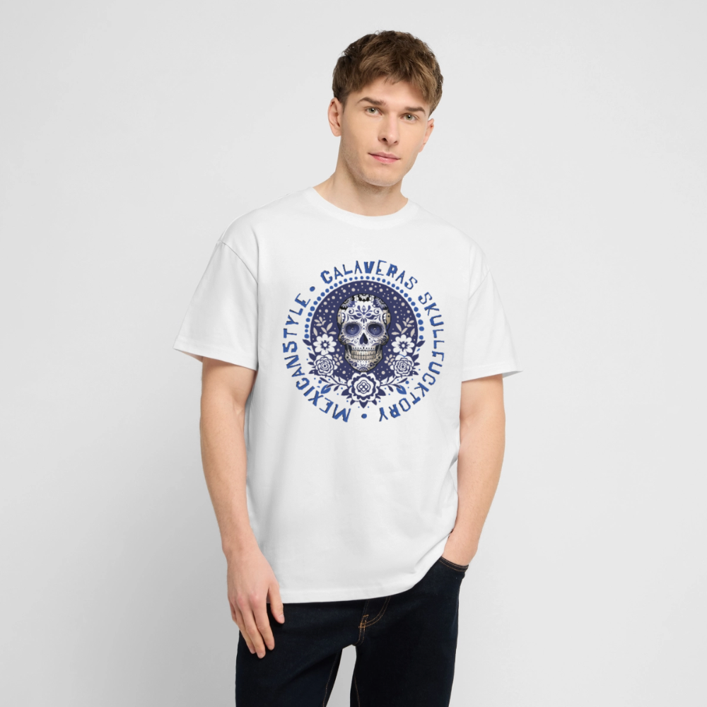 Sugar Skull Blau Design – Oversized Unisex Bio T-Shirt - Weiß