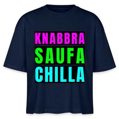 Knabbra Saufa Chilla Design – Frauen Boxy Bio-T-Shirt - Navy