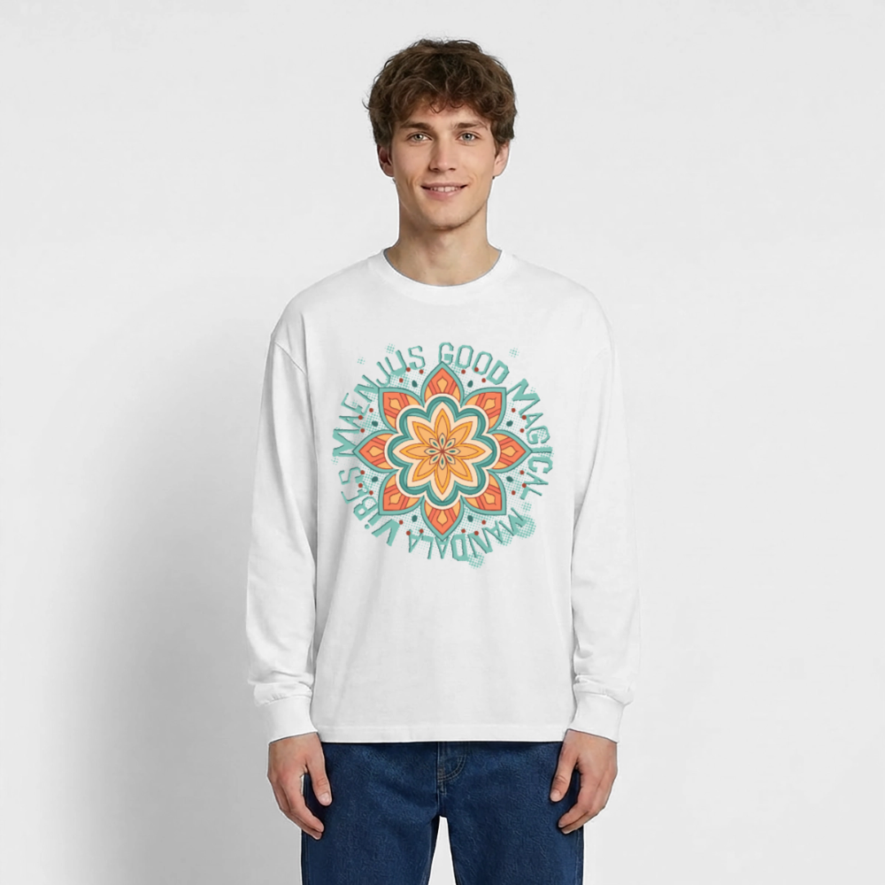 Mandala Türkis Design – Oversized Langarmshirt - Weiß