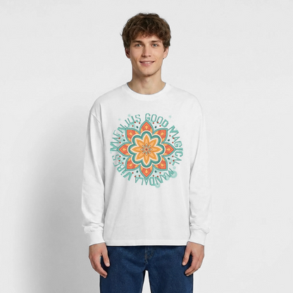 Mandala Türkis Design – Oversized Langarmshirt - Weiß