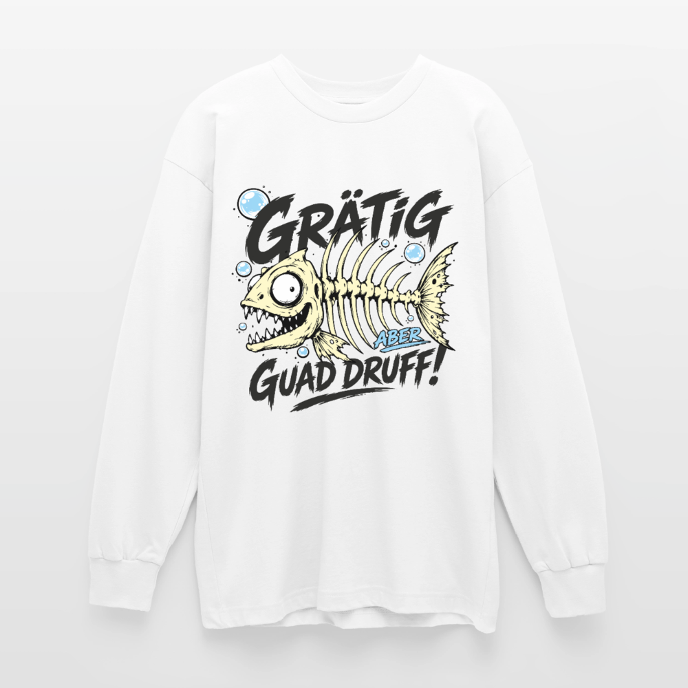Fischskelett Grätig Design – Oversized Langarmshirt - Weiß