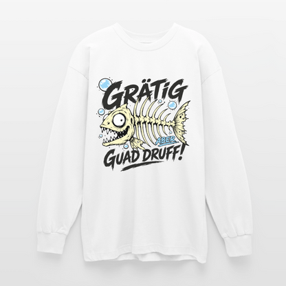Fischskelett Grätig Design – Oversized Langarmshirt - Weiß