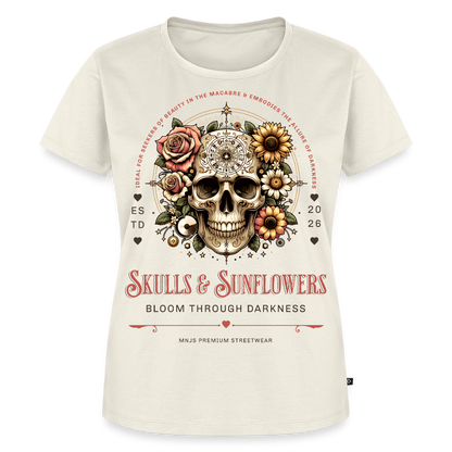 Skull & Sunflowers Design – Frauen Premium T-Shirt - Naturweiß