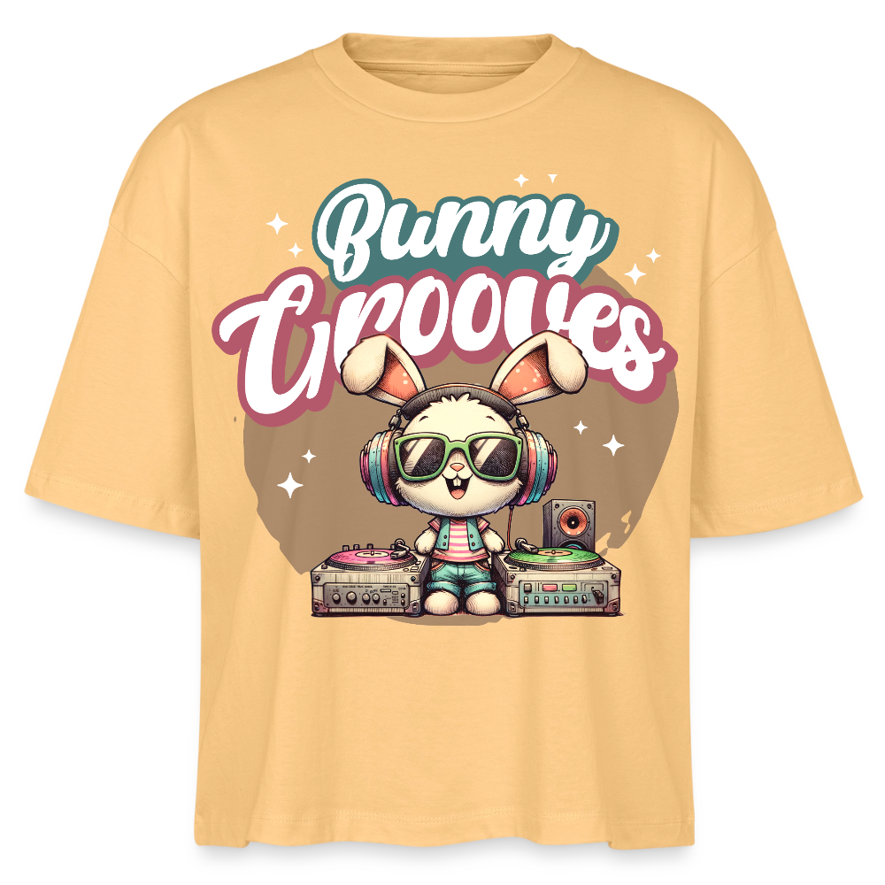 Bunny Grooves Design – Frauen Boxy Bio-T-Shirt - Mispel