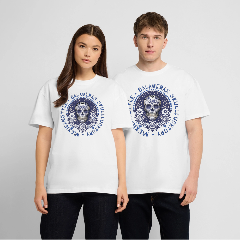 Sugar Skull Blau Design – Oversized Unisex Bio T-Shirt - Weiß