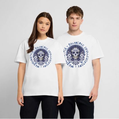 Sugar Skull Blau Design – Oversized Unisex Bio T-Shirt - Weiß