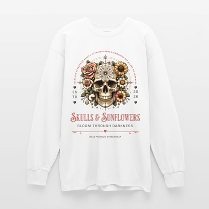 Skulls & Sunflowers Design – Oversized Langarmshirt - Weiß