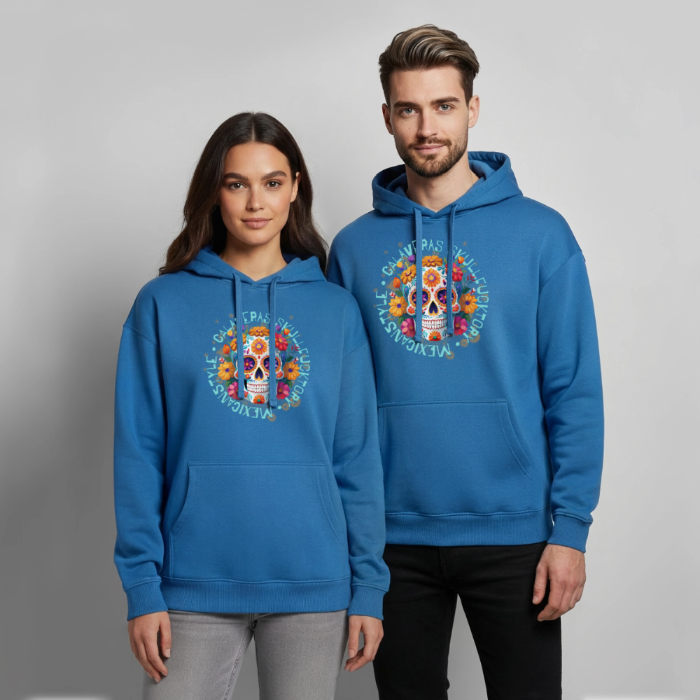 Sugar Skull Blumen Design – Oversized Unisex Hoodie - Achtsames Blau