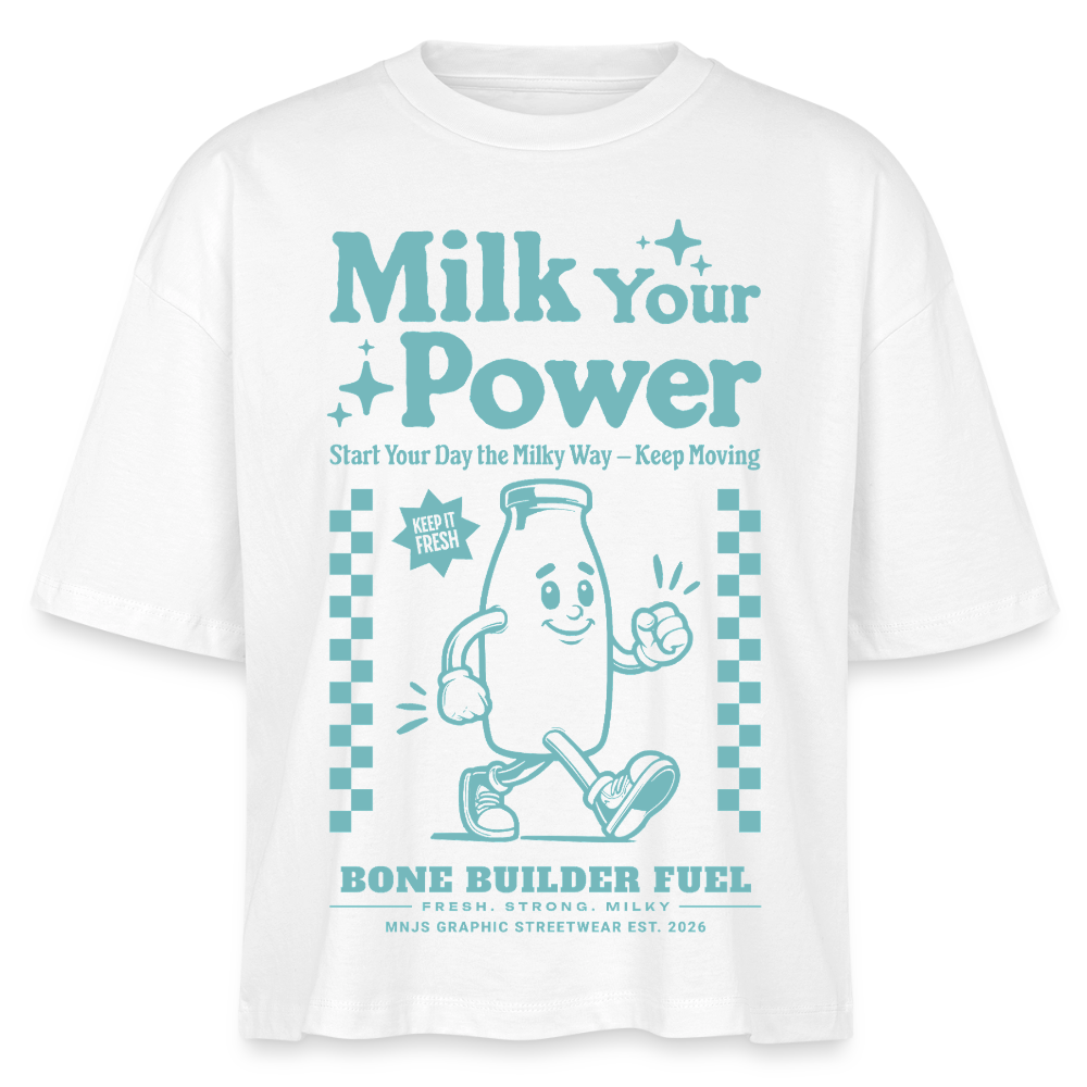 Milk Your Power Design – Frauen Boxy Bio-T-Shirt - Weiß