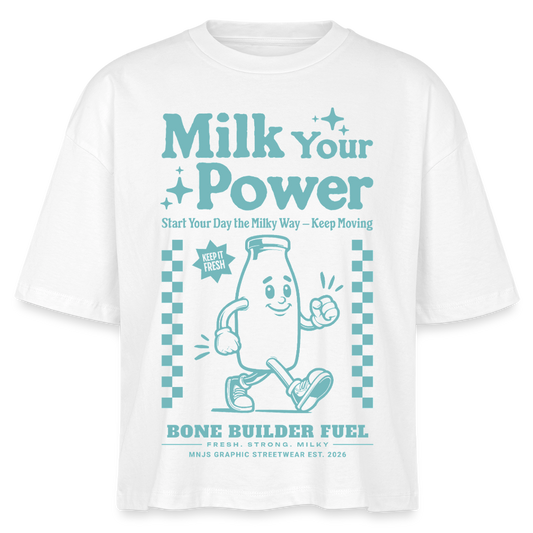 Milk Your Power Design – Frauen Boxy Bio-T-Shirt - Weiß