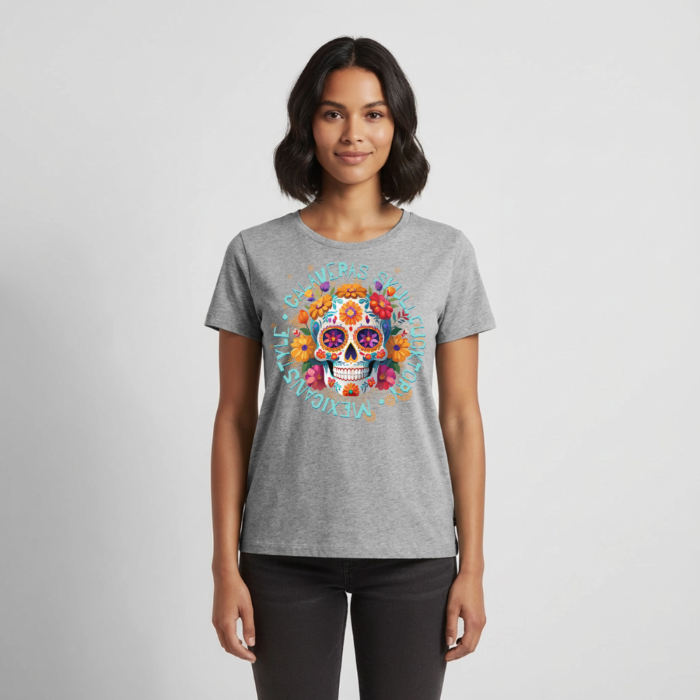 Sugar Skull Blumen Design – Frauen Premium T-Shirt - Grau meliert