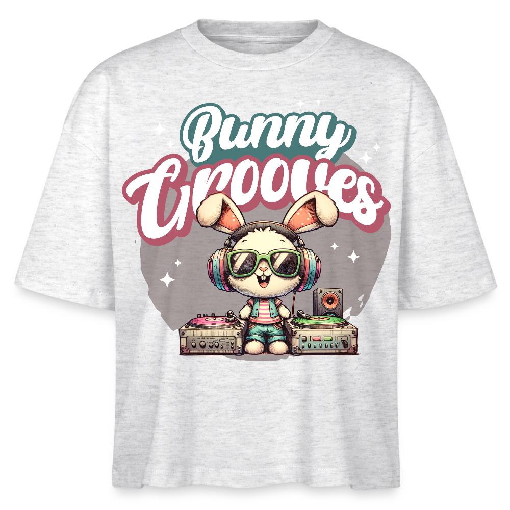 Bunny Grooves Design – Frauen Boxy Bio-T-Shirt - Weiß meliert