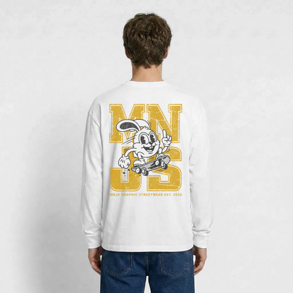 Skate Bunny Design – Oversized Langarmshirt - Weiß