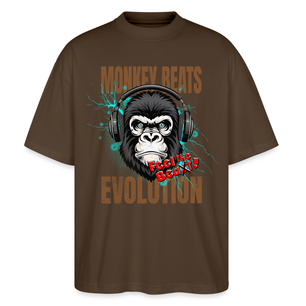 Monkey Beats Design – Oversized Unisex Bio T-Shirt - Dunkelbraun