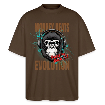 Monkey Beats Design – Oversized Unisex Bio T-Shirt - Dunkelbraun