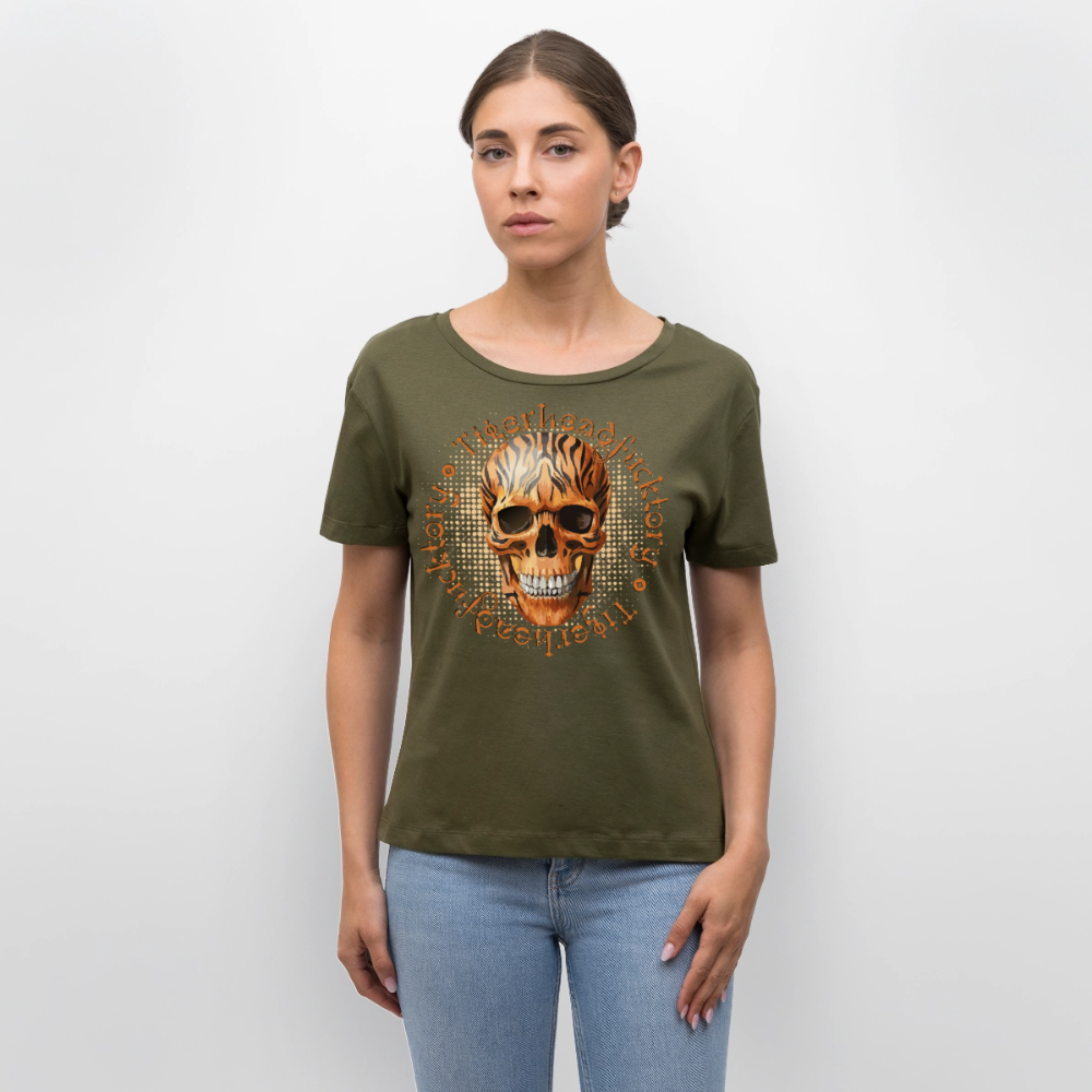 Tiger Skull Design – Rundhals Frauen Bio-T-Shirt - Khaki