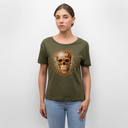 Tiger Skull Design – Rundhals Frauen Bio-T-Shirt - Khaki