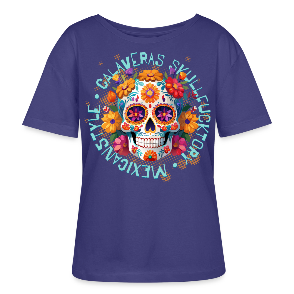 Sugar Skull Blumen Design – Relaxed Rundhals Frauen Bio-T-Shirt - Dämmerung