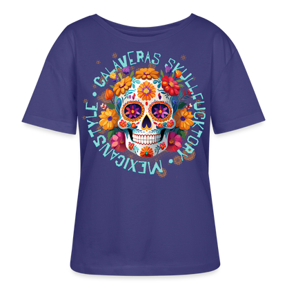 Sugar Skull Blumen Design – Relaxed Rundhals Frauen Bio-T-Shirt - Dämmerung