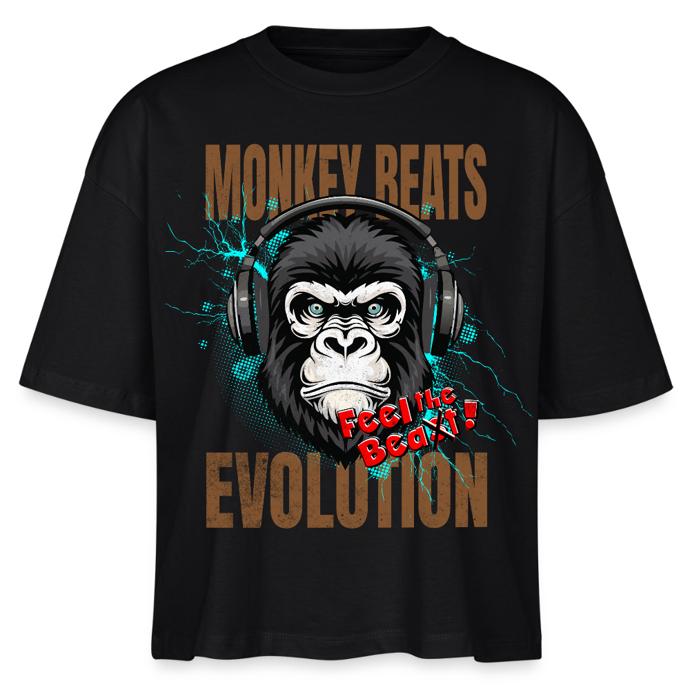 Monkey Beats Design – Frauen Boxy Bio-T-Shirt - Schwarz