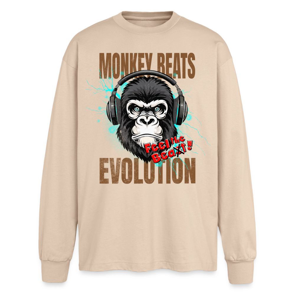 Monkey Beats Design – Oversized Langarmshirt - Sand