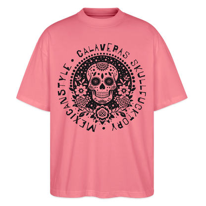 Sugar Skull Black Design - Oversized Unisex Bio T-Shirt - Pink 