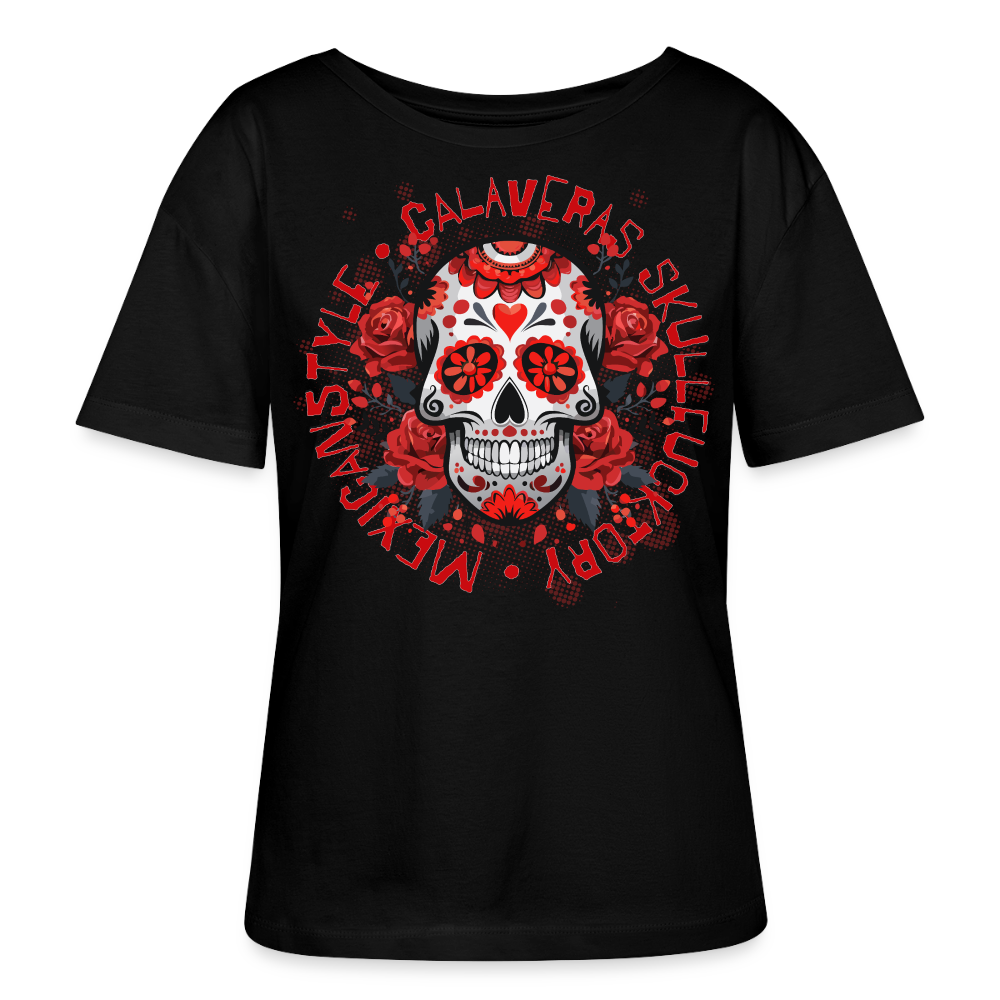 Sugar Skull Rosen Design - Rundhals Frauen Bio-T-Shirt - Schwarz