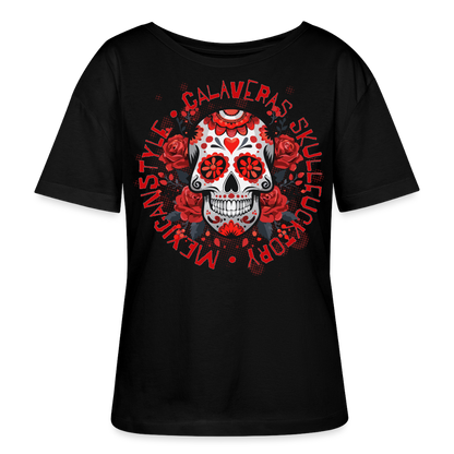 Sugar Skull Rosen Design - Rundhals Frauen Bio-T-Shirt - Schwarz