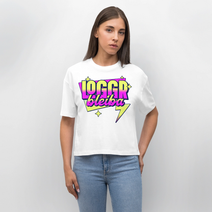 Logo bleibt Design – Frauen Boxy Bio-T-Shirt - Weiß