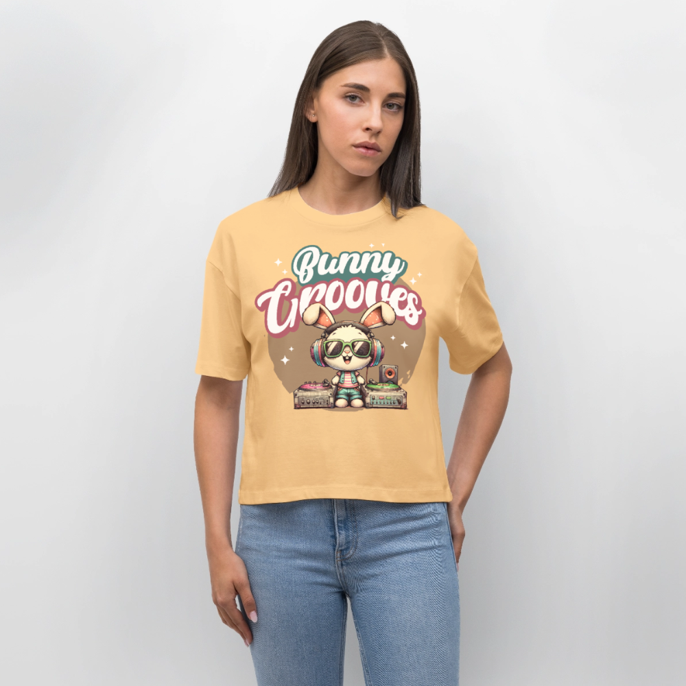 Bunny Grooves Design – Frauen Boxy Bio-T-Shirt - Mispel