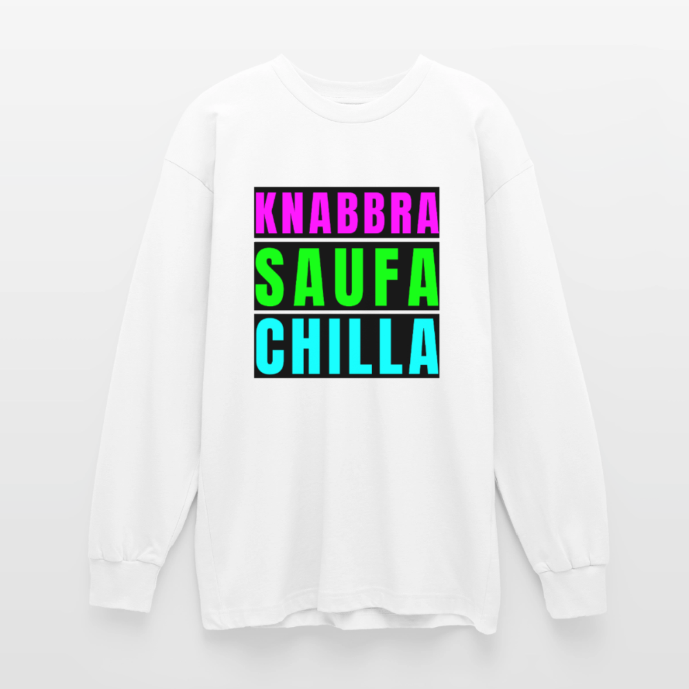 Knabbra Saufa Chilla Design – Oversized Langarmshirt - Weiß