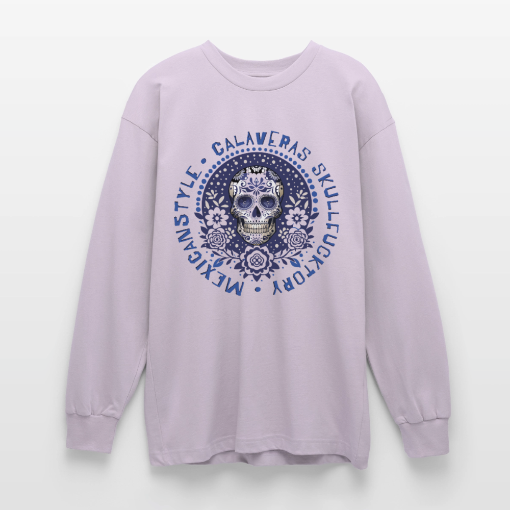 Sugar Skull Blau Design – Oversized Langarmshirt - verblasstes Lila