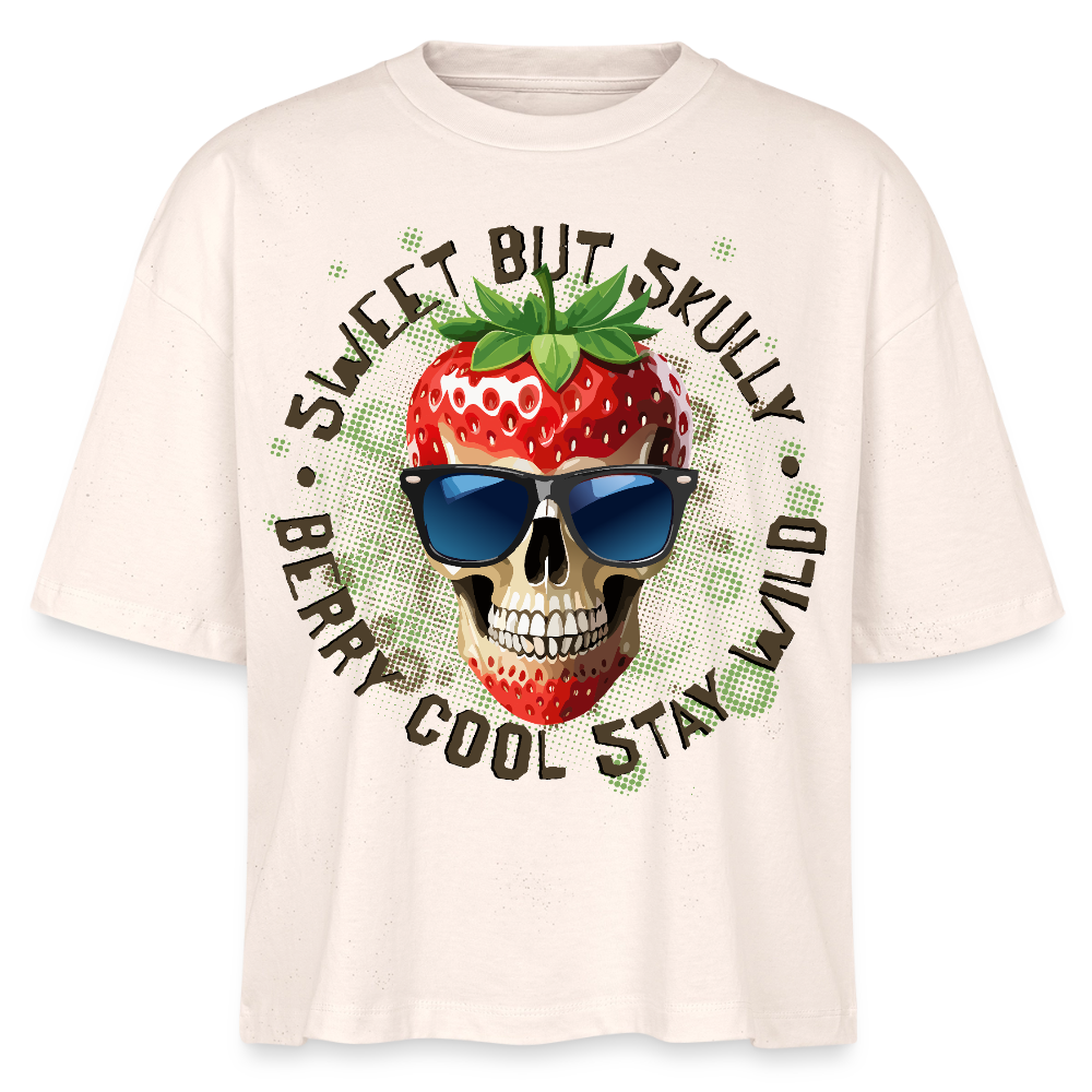 Strawberry Skull Design – Frauen Boxy Bio-T-Shirt - Natur