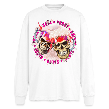 Party Skull Design Pink – Oversized Langarmshirt - Weiß