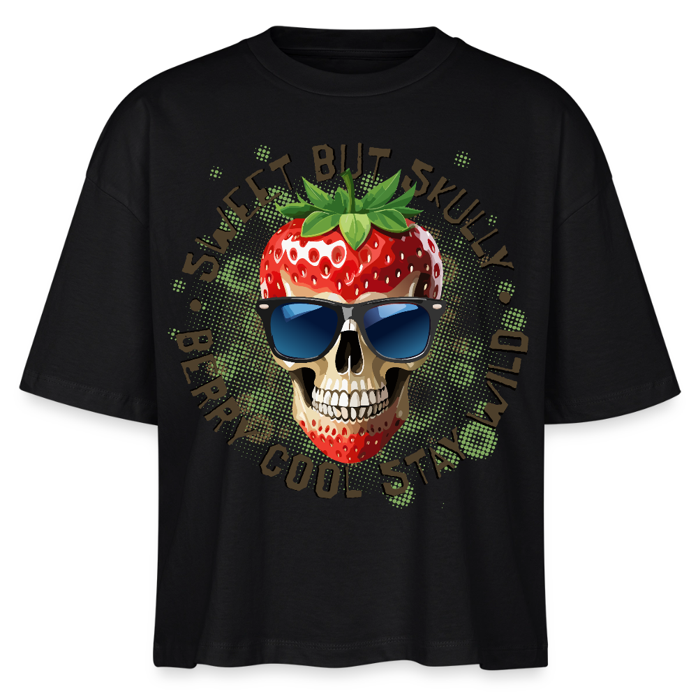 Strawberry Skull Design – Frauen Boxy Bio-T-Shirt - Schwarz