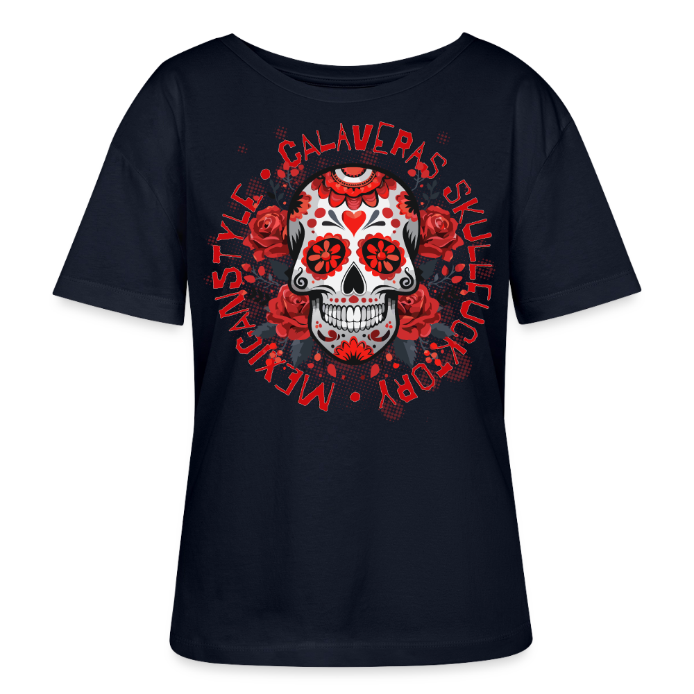 Sugar Skull Rosen Design - Rundhals Frauen Bio-T-Shirt - Navy