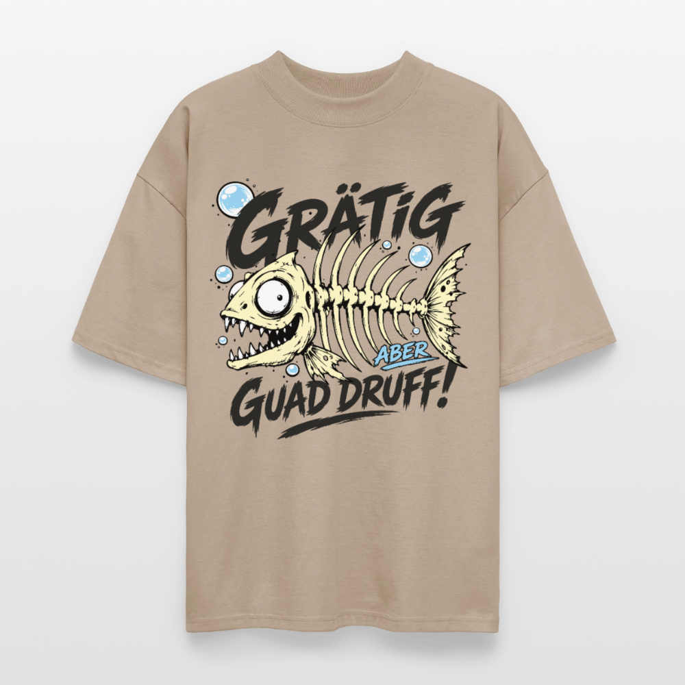 Fischskelett Grätig Design – Oversized Unisex Bio T-Shirt - Steingrau