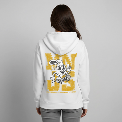 Skate Bunny Design – Oversized Unisex Hoodie - Weiß