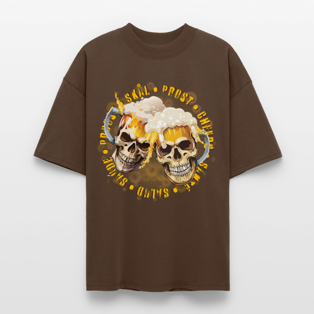 Party Skull Design – Oversized Unisex Bio T-Shirt - Dunkelbraun