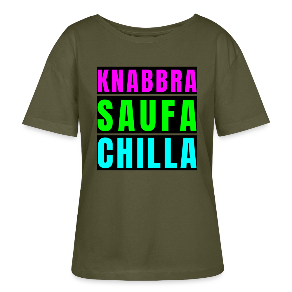 Knabbra Saufa Chilla Design – Rundhals Frauen Bio-T-Shirt - Khaki