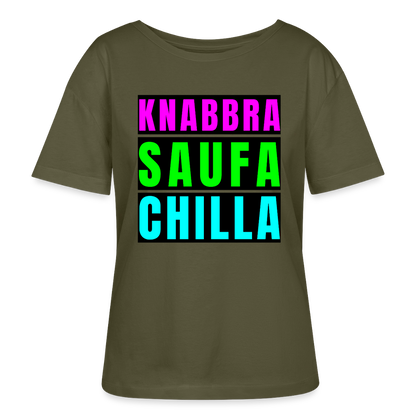 Knabbra Saufa Chilla Design – Rundhals Frauen Bio-T-Shirt - Khaki