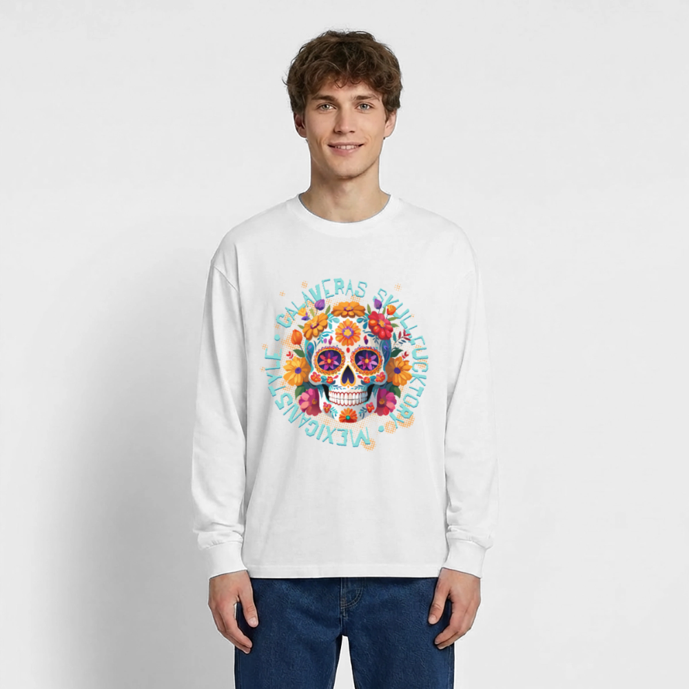 Sugar Skull Blumen Design - Oversized Langarmshirt - Weiß