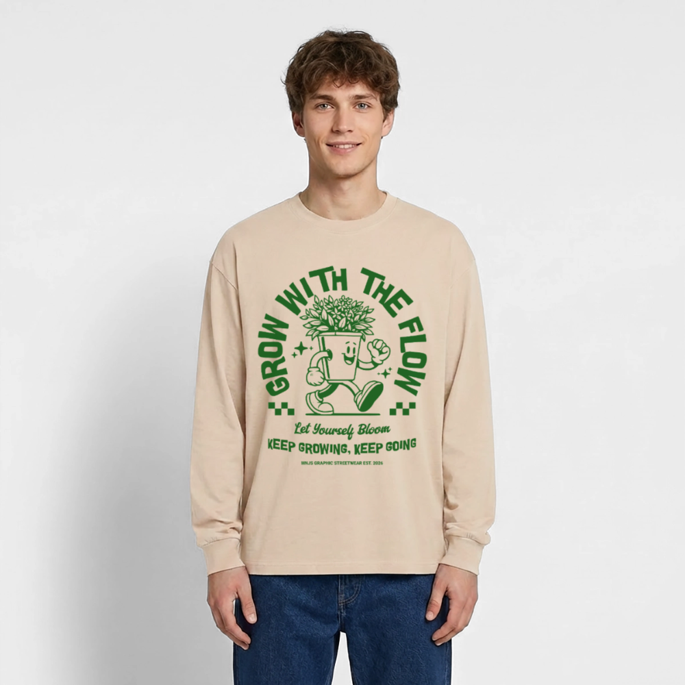 Keep Growing Design – Oversized Langarmshirt - Sand