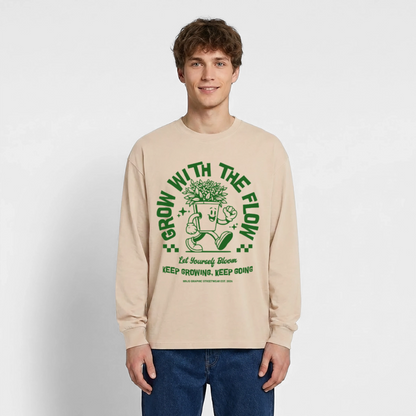 Keep Growing Design – Oversized Langarmshirt - Sand